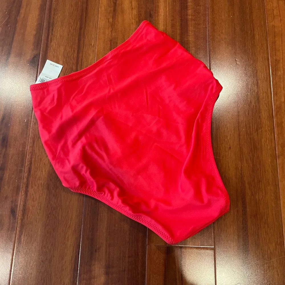 Aerie Bikini Bottom Swim Red High‎ Waisted Full Coverage Ruche New NWT XXS 2XS